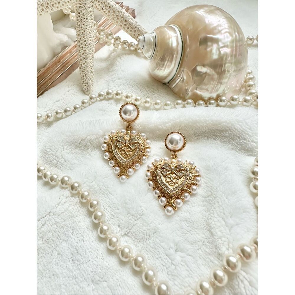 Gold Pearl Heart Drop Earrings - Elegant Women’s Jewelry